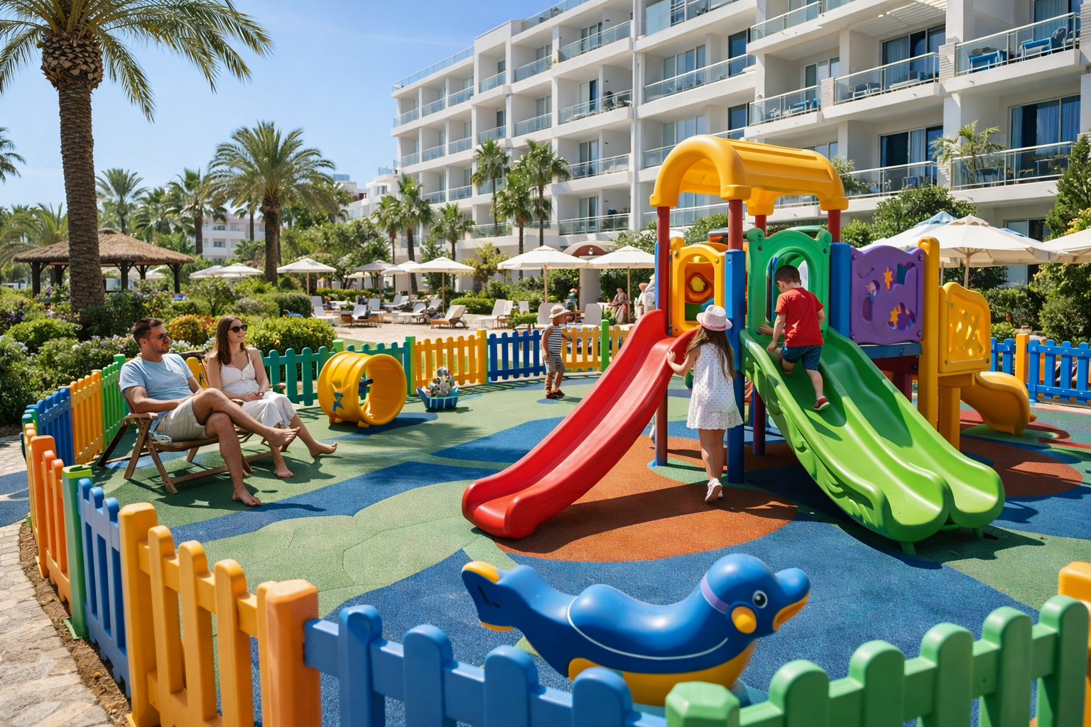 Çocuk dostu konseptli otelde aile ve oyun alanı görüntüsü